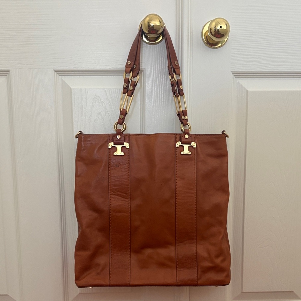 Vintage Tory Burch Cognac Leather Tote with Gold Hardware - Picture 2 of 11